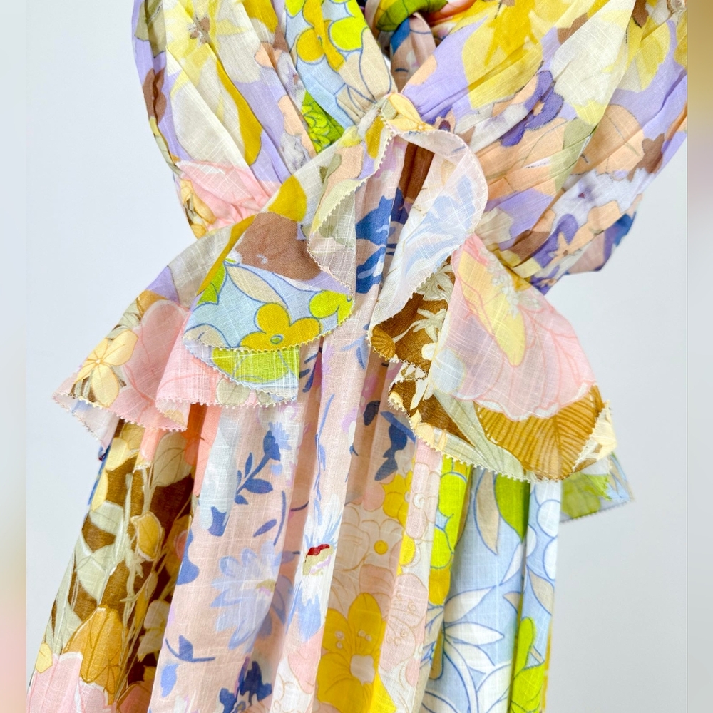 Zimmermann Pop Ruffle Midi Dress in Patch Floral - Picture 8 of 10